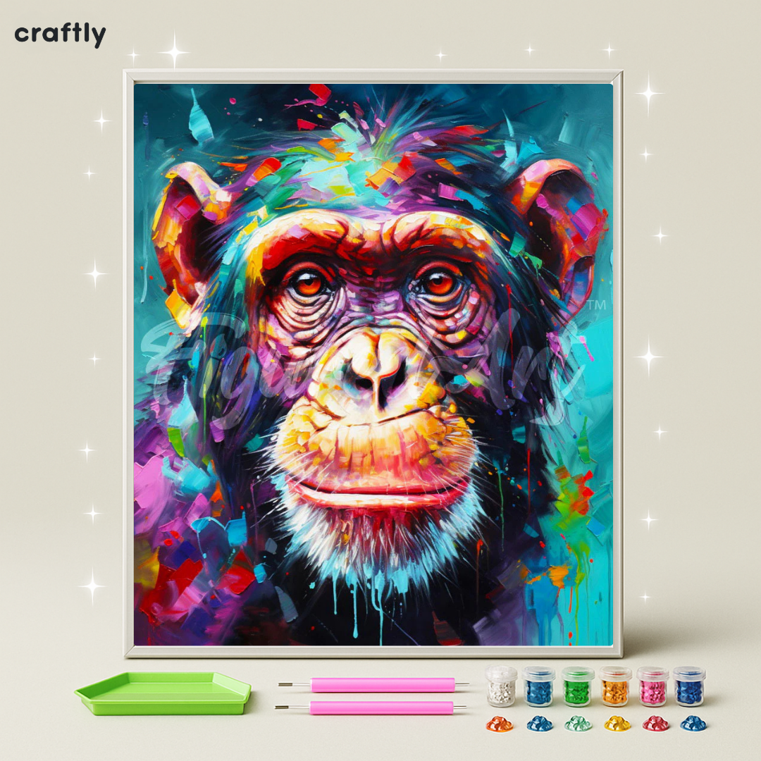 ציור יהלומים - שימפנזה אמנותי