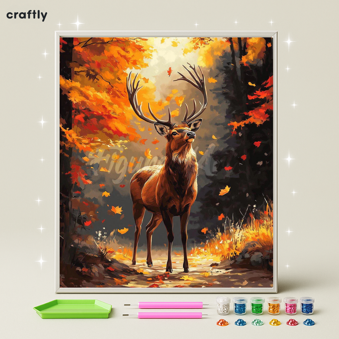 ציור יהלומים - אייל מלכותי ביער הסתיו