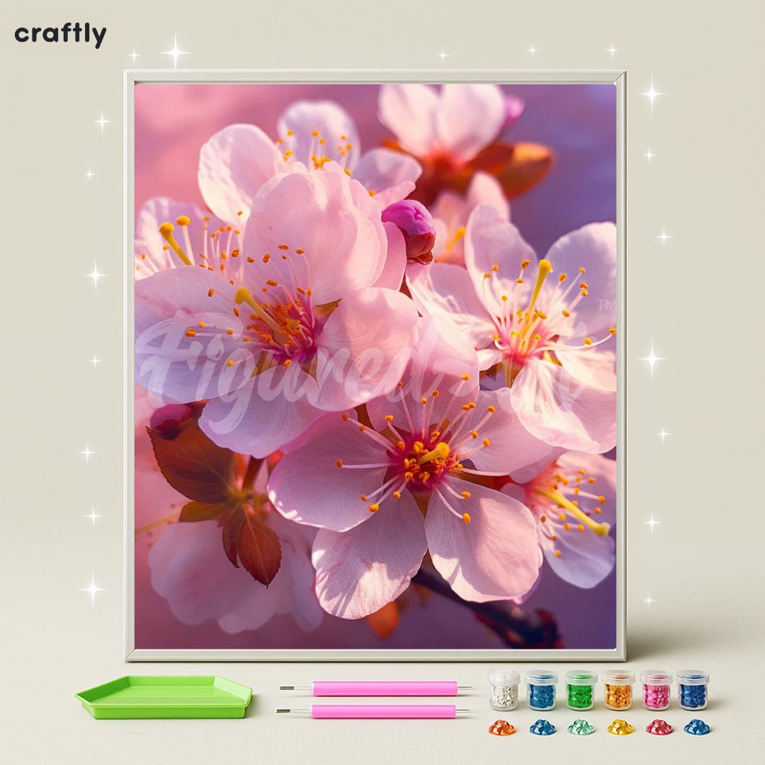 ציור יהלומים - פריחת דובדבן ורודה