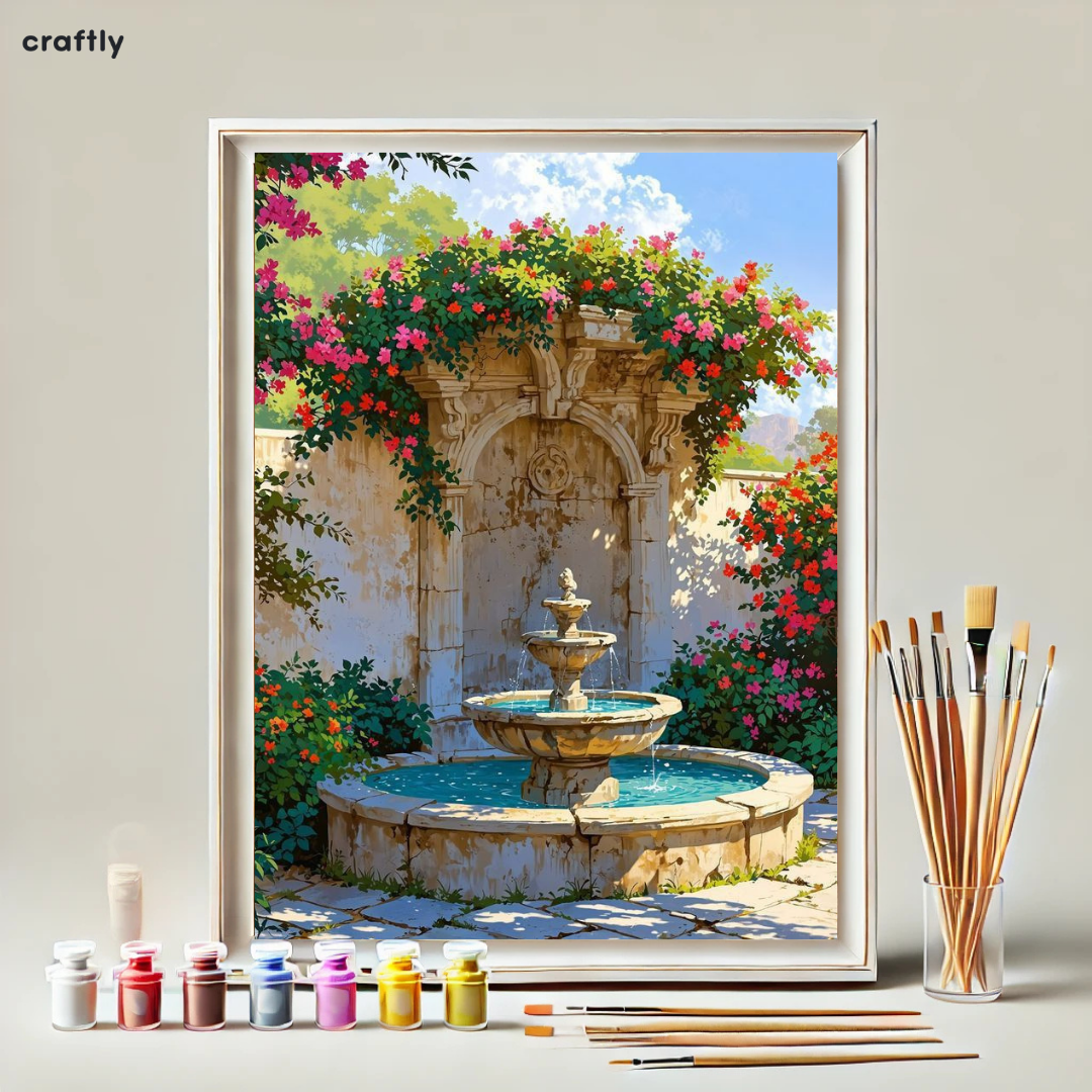 צביעה לפי מספרים - ציור מזרקה פורחת