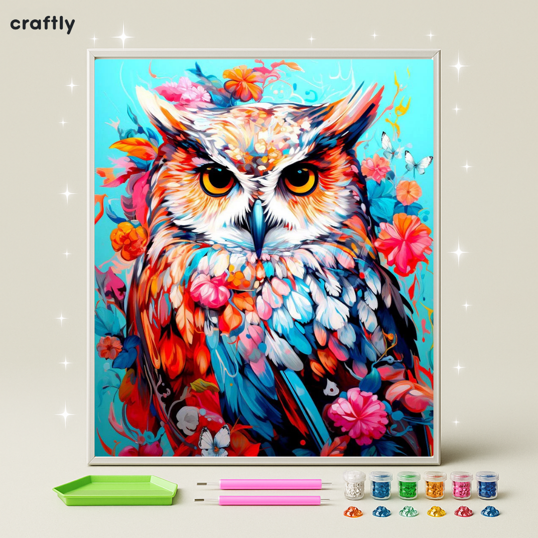 ציור יהלומים - ינשוף פרחוני קסום