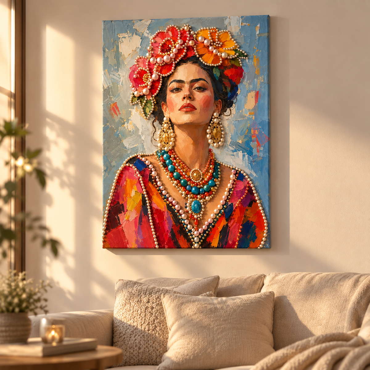 ציור בפנינים - צללית אישה עם פנינים