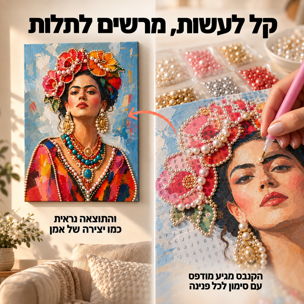 ציור בפנינים - לטאה עם משקפיים