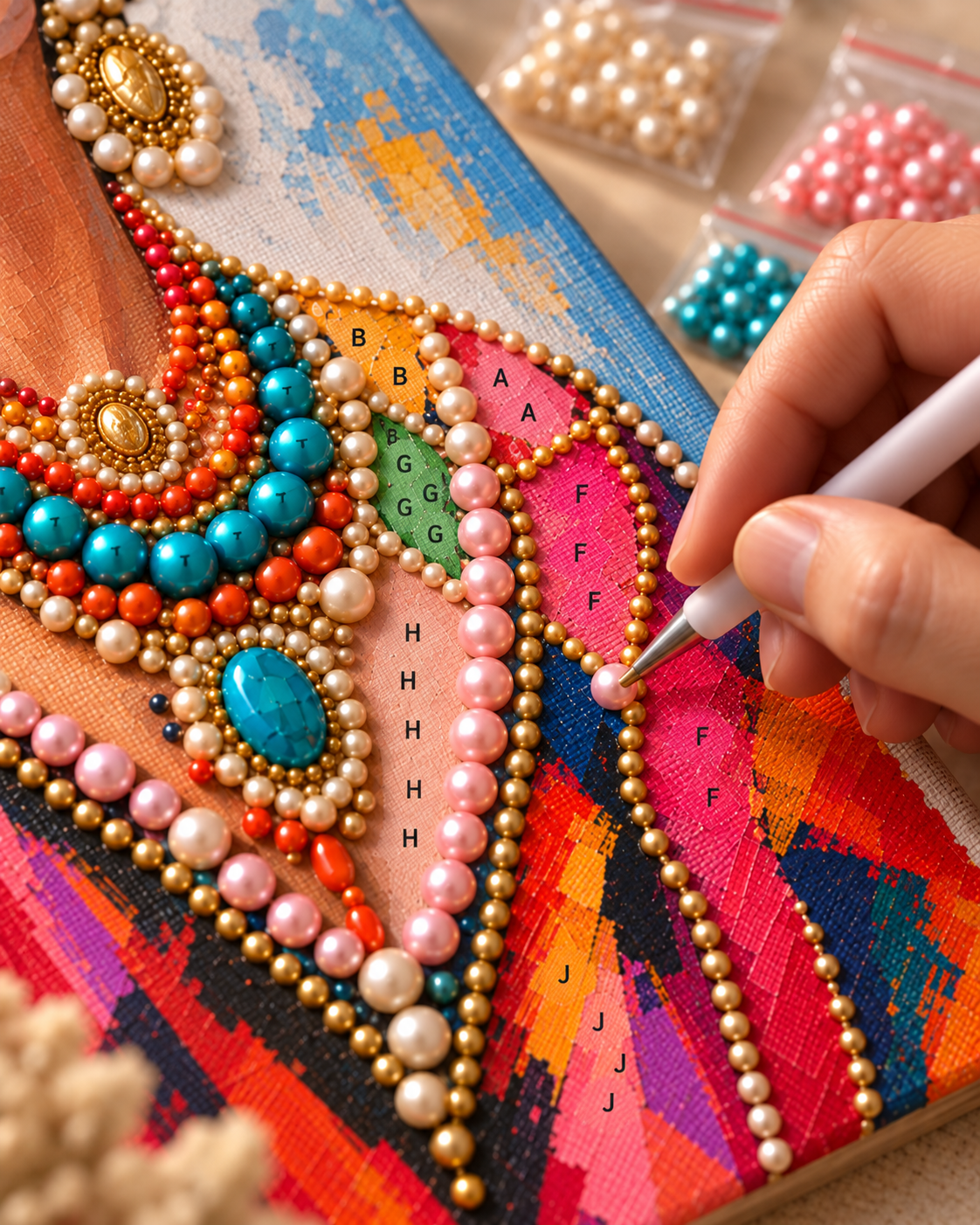 ציור בפנינים - בלרינה בעיגול פנינים