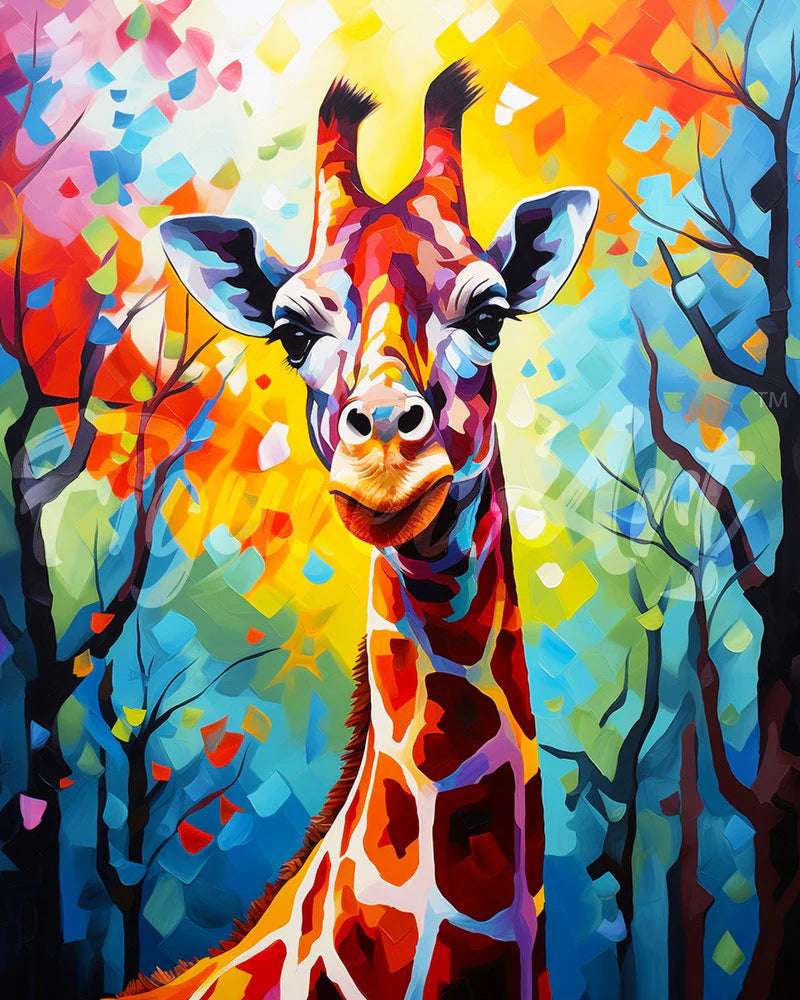ציור יהלומים - ג׳ירפה צבעונית ביער