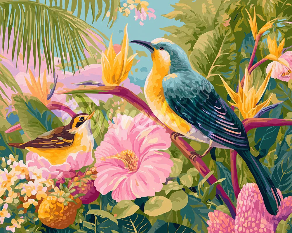 ציור יהלומים - ציור ציפורים טרופיות