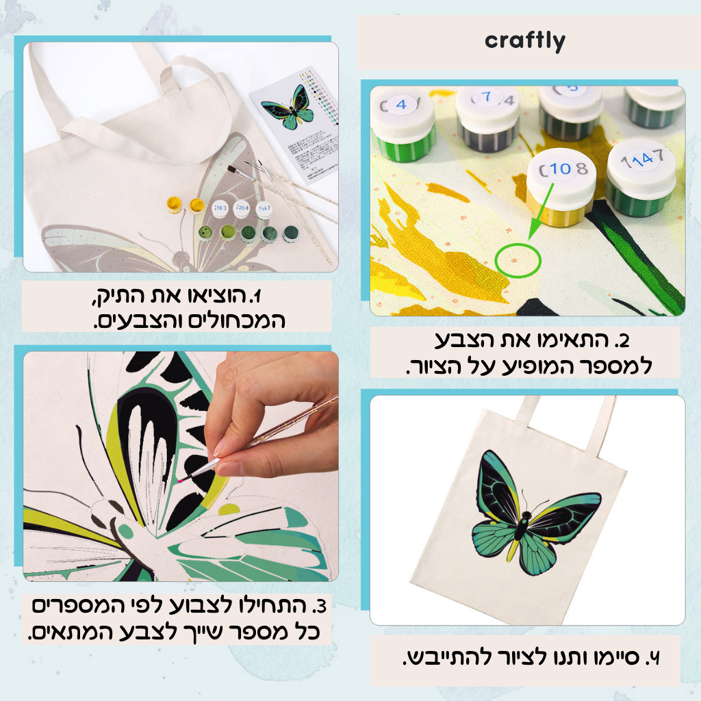 תיק צביעה לפי מספרים – פרפר טורקיז