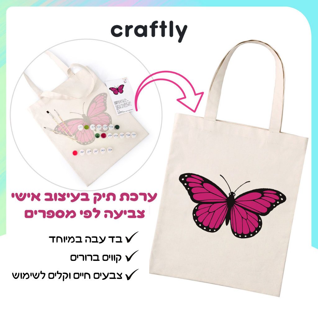 תיק צביעה לפי מספרים – פרפר ורוד