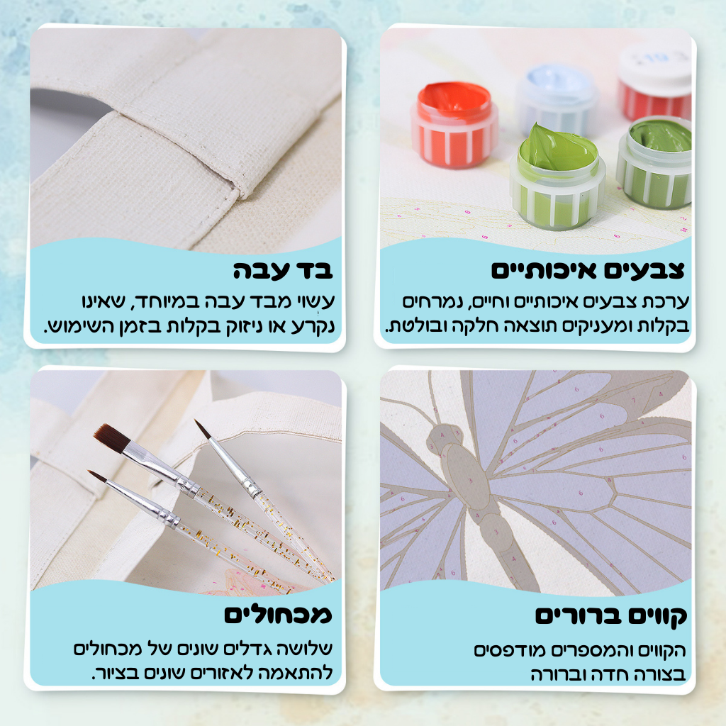 תיק צביעה לפי מספרים – פרפר כחול מרהיב