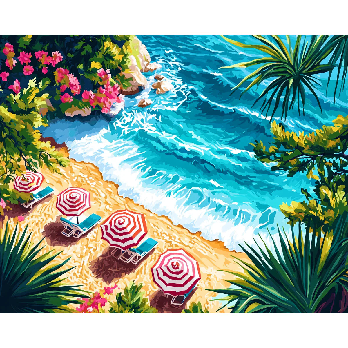 צביעה לפי מספרים - ציור חוף טורקיז ממעוף הציפור
